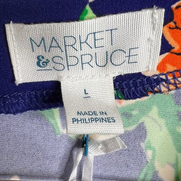 MARKET & SPRUCE Floral Romper 3/4 Sleeve V-Neck Tie Waist Blue Mutli Size L NWT - Picture 11 of 11